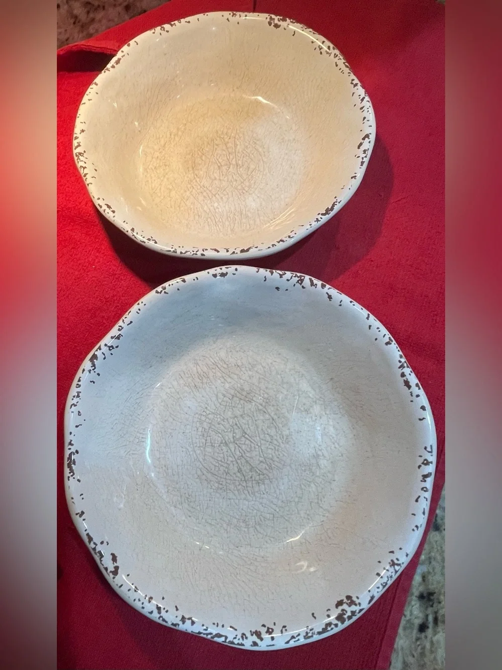 Pier 1  Melamine Serving Bowls with Distressed Brown Rim - Set of 2